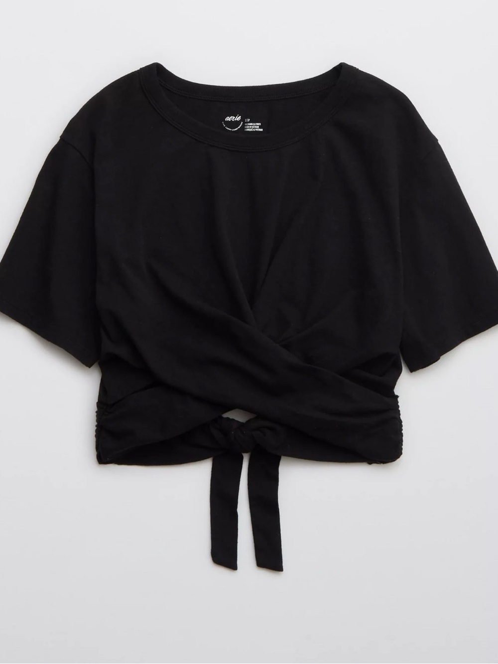Aerie Cropped Wrapback T-Shirt Black, size M, like new!